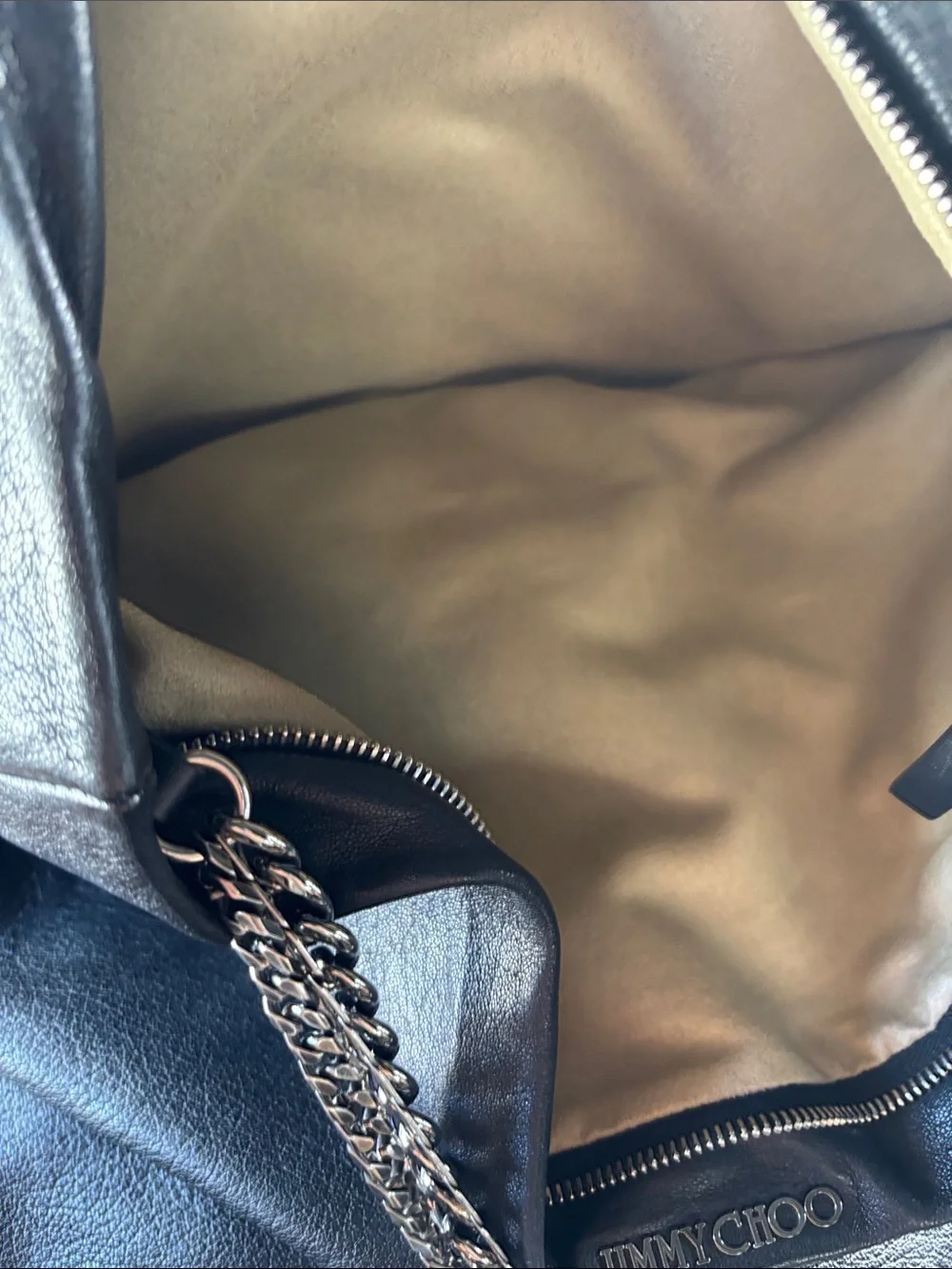 Jimmy Choo Black Leather Shoulder Bag with Silver Chain Trim